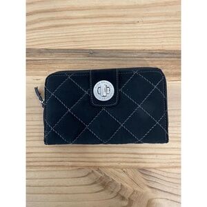 Vera Bradley Womens Black Quilted Wallet Clutch Turn Lock Zippered Functional